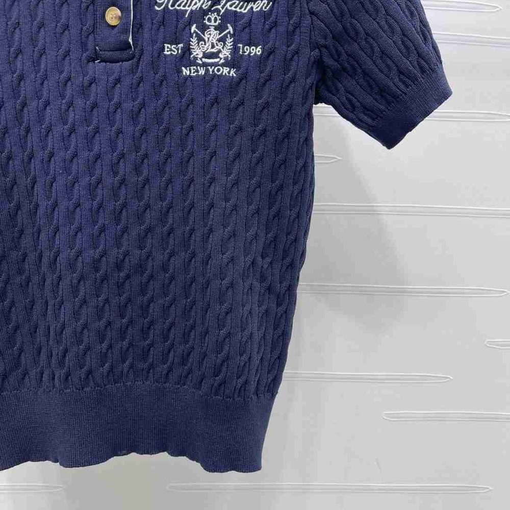 Polo Ralph Lauren Navy Cable Knit Embroidered New York Logo Knit Polo - Picture 6 of 8
